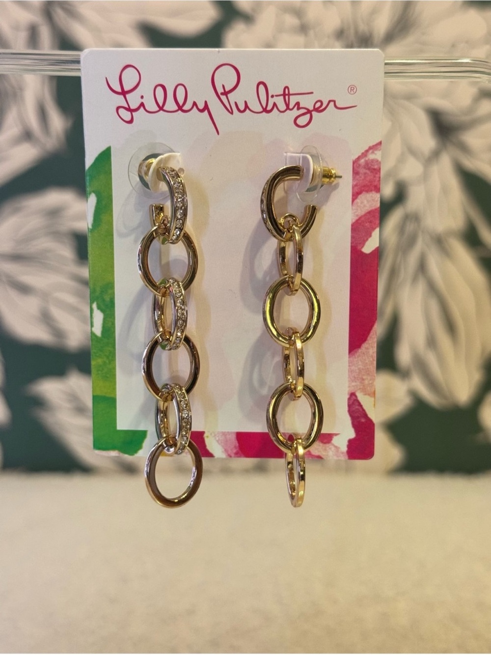 Lilly Pulitzer Gold Chain Link Drop Earrings NEW NWT